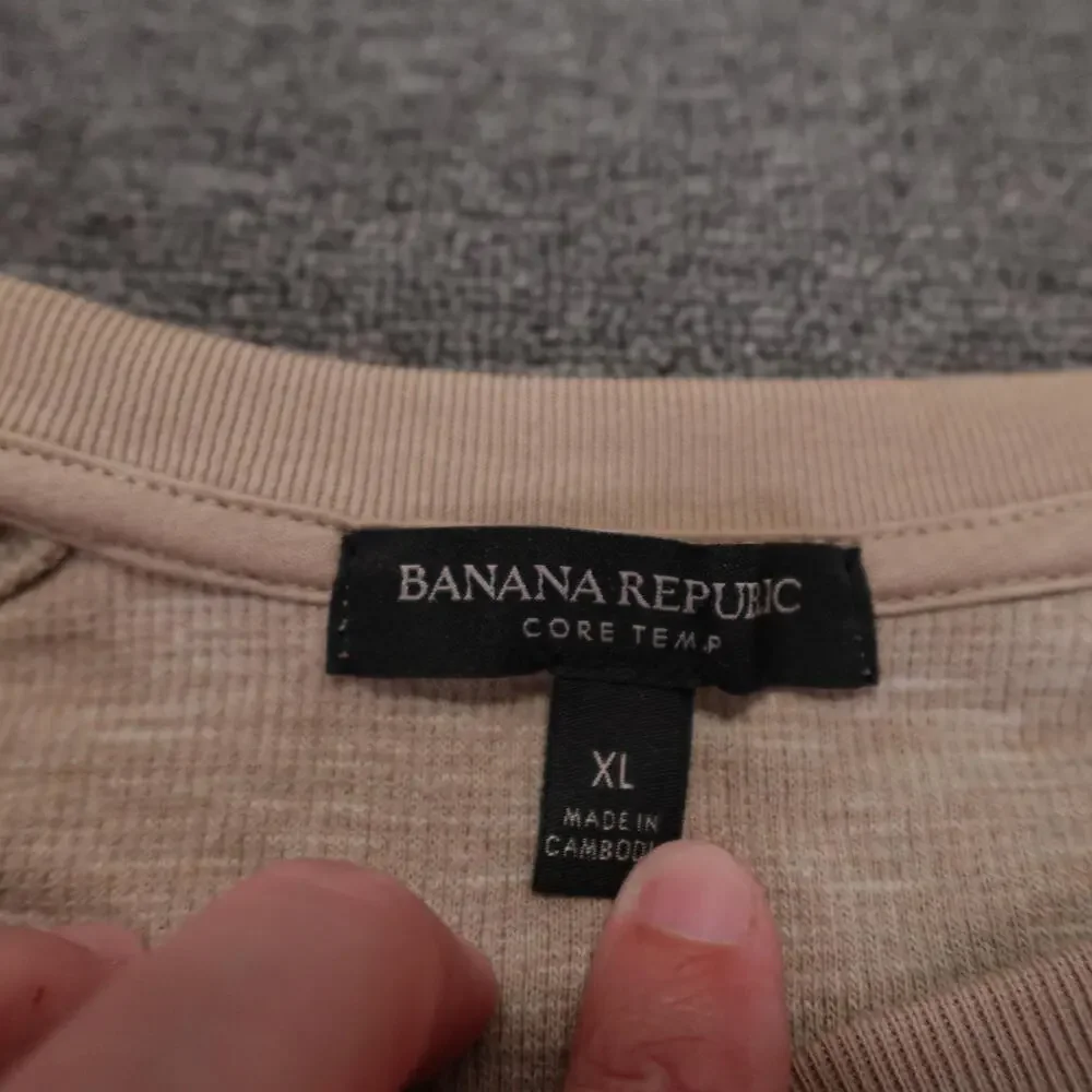Banana Republic Henley Shirt Mens XL Beige Thermal Waffle Knit Long Sleeve